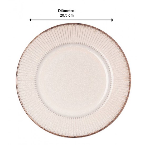 Prato Avulso Sobremesa 20,5cm De Cerâmica Linear Bege